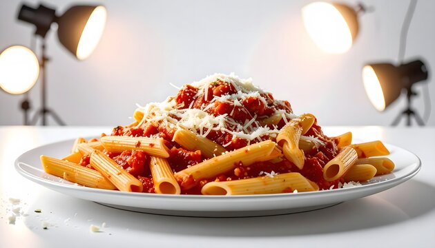 Delicious plate of pasta with tomato sauce.