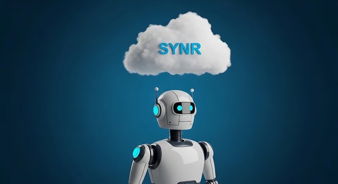 Robot with cloud and SYNR logo.