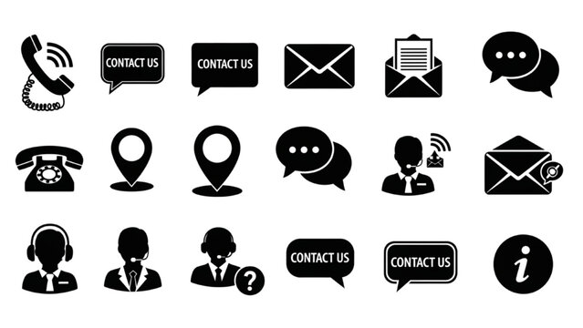 Contact Us Iconography: A curated collection of essential communication symbols, from telephones to chat bubbles, presenting a unified language of connectivity.