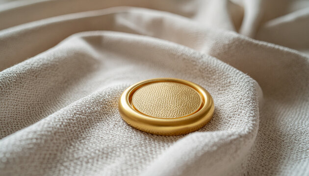 Golden coin on soft fabric