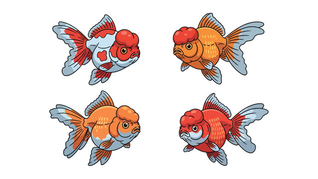 Vibrant Cartoon Goldfish Collection. Cute Oranda and Ranchu Fish Vector Art on White Background.