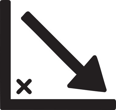Black decrease arrow icon, downward trend symbol, decline vector, negative movement graphic
