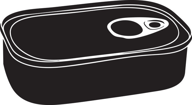 Black, canned food, tin can, vector icon, illustration, packaging, seafood, simple design