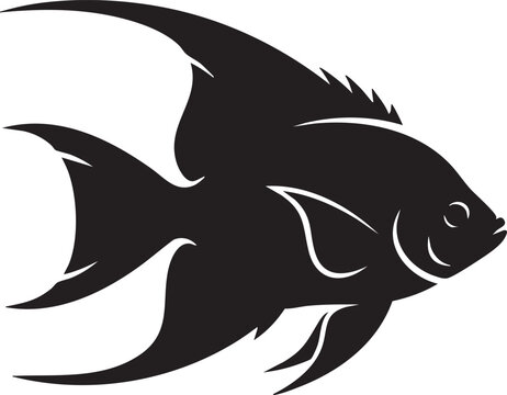 Black fish icon, silhouette fish, aquatic animal symbol, vector illustration