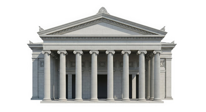 A large white building with columns isolated on transparent background