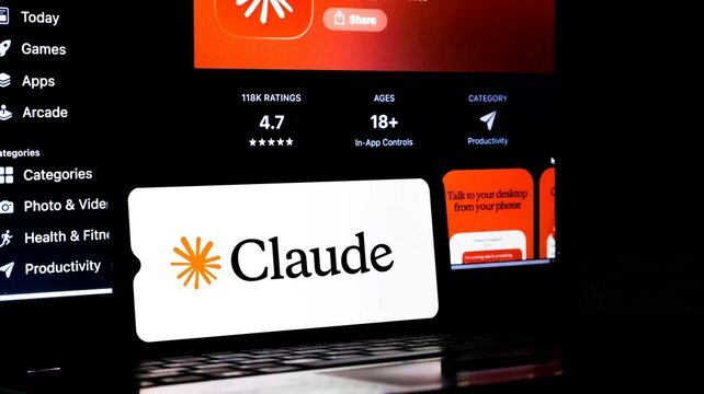 Closeup of the claude ai app page on an apple app store interface displayed on a computer screen