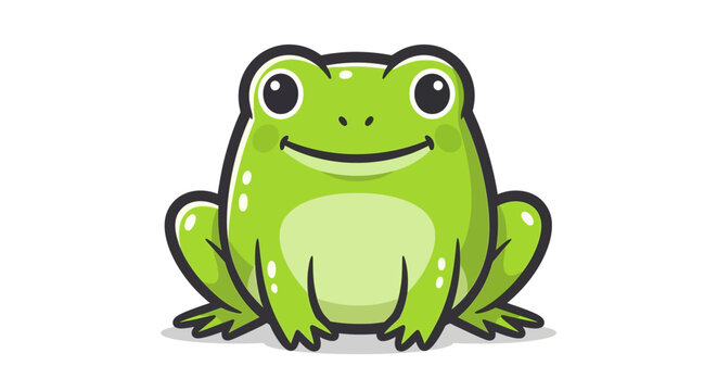 Cute cartoon green frog character smiling with big eyes, illustration