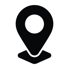 Bold filled black location pin marker in clean modern silhouette style, isolated on white background. Suitable for maps, navigation, travel apps, and destination themes. © Rikas Dzihab