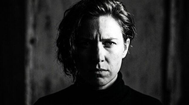 Half-lit face symbolizing contrast between emotions and inner struggle.