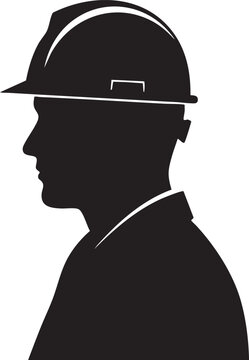 Construction worker silhouette, hard hat icon, black profile, industrial worker