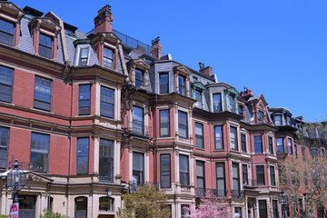 Fototapeta premium Elegant row of well preserved townhouses from the 1800s, Back Bay area of Boston