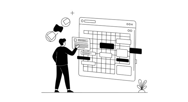 Man organizing tasks on a digital project management calendar interface