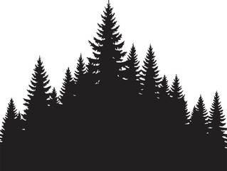Obraz premium Pine tree forest silhouette, black evergreen trees, nature landscape, vector graphics