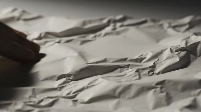 Close-up View of Crumpled Brown Paper Texture with Abstract Folds and Shadows.