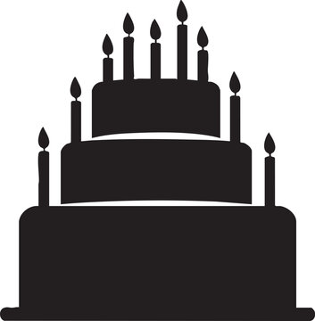 Birthday cake, cake, black silhouette, vector icon, celebration, dessert