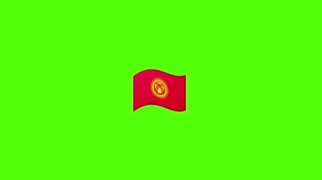 Animated Flag of Kyrgyzstan Waving on Green Screen Background.