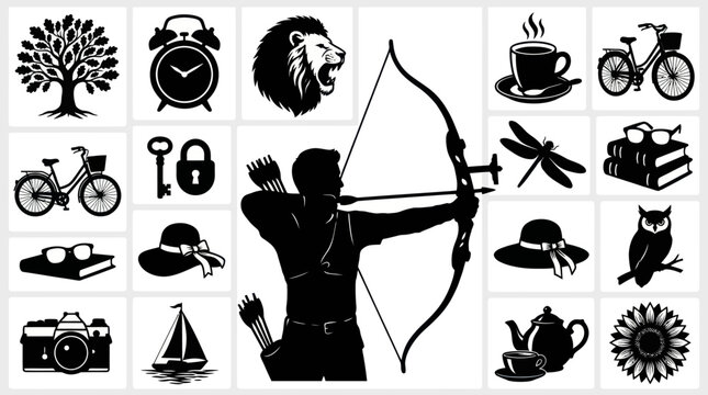 General Lifestyle Object Silhouette Icon Set - Black and White Vector Symbols Collection