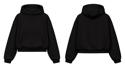 Jet Black Hoodie Mockup Front and Back View Isolated on Transparent Background for Apparel Design © Drip