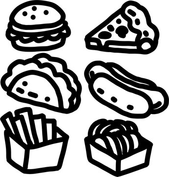 set of hand drawn doodle fast food icons