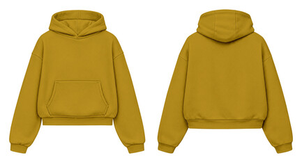 Mustard Yellow Hoodie Mockup Front and Back View Isolated on Transparent Background for Apparel Design © Drip