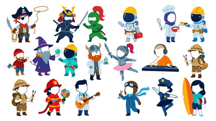 Fototapeta premium Flat Vector Cartoon Characters: People of Various Professions and Occupations