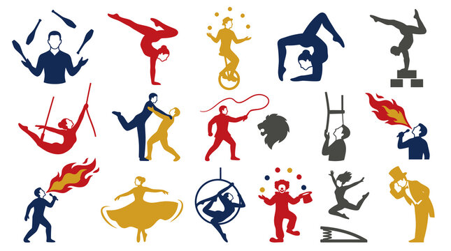Circus Performers and Acts, Stylized Flat Icons