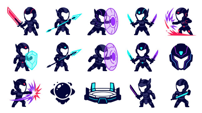 Futuristic Warrior Characters Set, Sci-Fi Game Assets, Vector Art