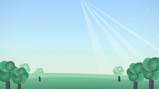 Peaceful Animated Landscape with Sun Rays and Green Trees
