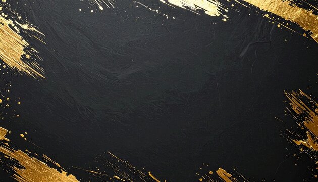 ミニマルな構成のマットブラックペーパーにゴールドブラシストローク背景