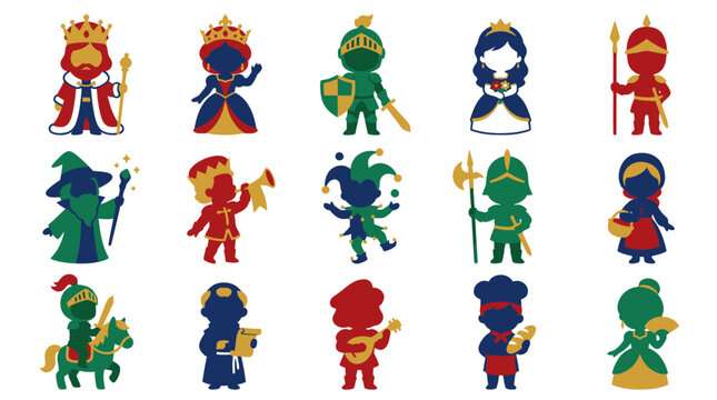 Flat Cartoon Fantasy  Medieval Characters Icon Set for Fairy Tales