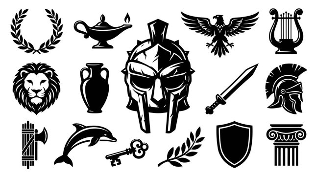 Classical Ancient Roman Greek Mythology History Glyphs Icon Set