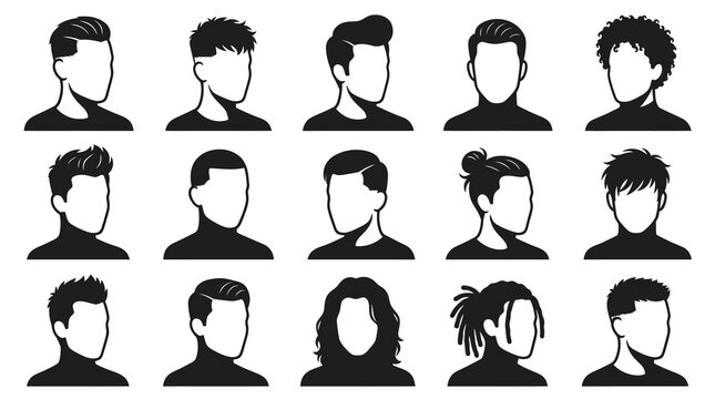 Male Hairstyles Silhouette Icons for Fashion, Beauty, Barbershop  User Profile Avatars