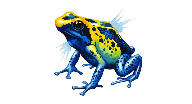 Vibrant blue and yellow poison dart frog illustration isolated on white background