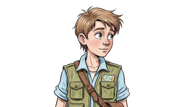 Young Adventurer Boy with Backpack and Map, Ready for Exploration