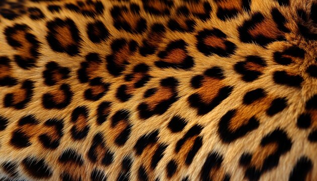 A close-up view of a leopard's fur with vibrant spots