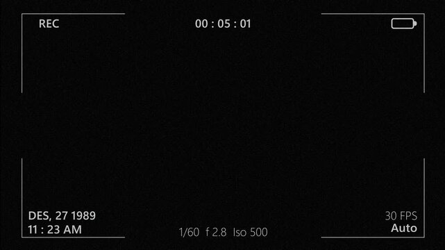 Retro VHS Camcorder Overlay with Low Battery Indicator and Camera Settings, Clean Recording Interface 4K