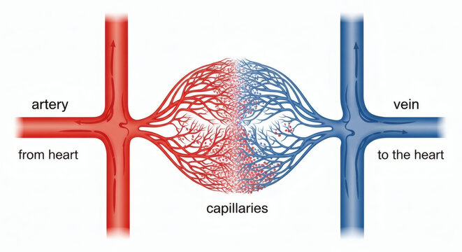 Anatomy diagram of artery capillaries and vein blood flow