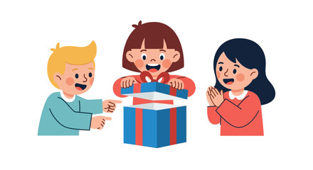 Obraz premium Children opening a gift box together.
