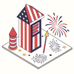 Obraz premium Isometric fireworks stand with patriotic patterns.
