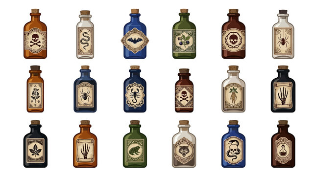 Poison Bottles with Labels.