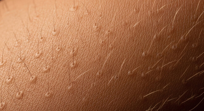 Extreme macro view of human skin with goosebumps and hair follicles