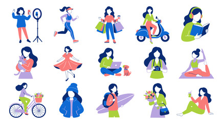 Fototapeta premium Flat Style Vector Illustration of Women in Various Activities