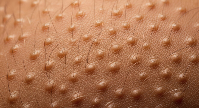 Macro shot of human skin with goosebumps and fine hair