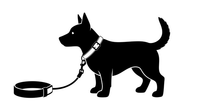 A black dog on a leash