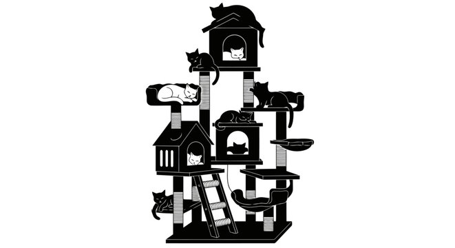 Cats are playing on a cat tree