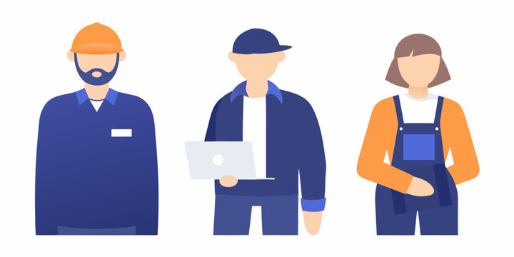 Three construction workers illustration flat vector style isolated on white