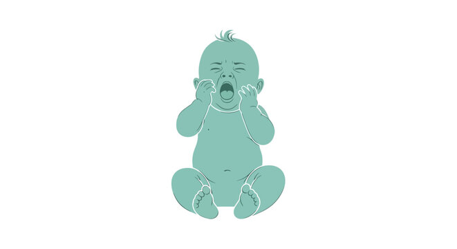 Crying baby with pacifier in mouth.