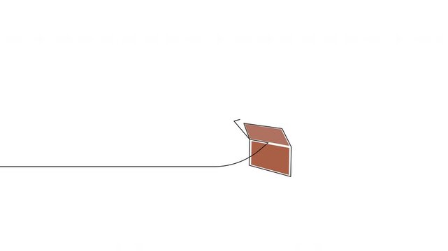 Continuous line open cardboard box icon on transparent background, alpha channel, 4K resolution, horizontal video element