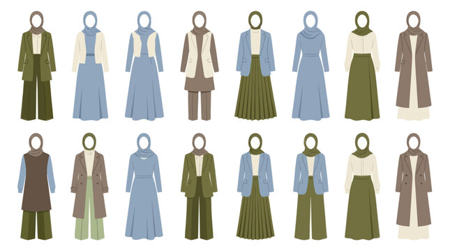 Islamic Fashion Flat Illustration: Hijab Outfits Collection