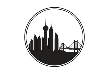 Fototapeta premium Vector illustration of city circle skyline, new york city circle skyline silhouette, city circle building silhouette.